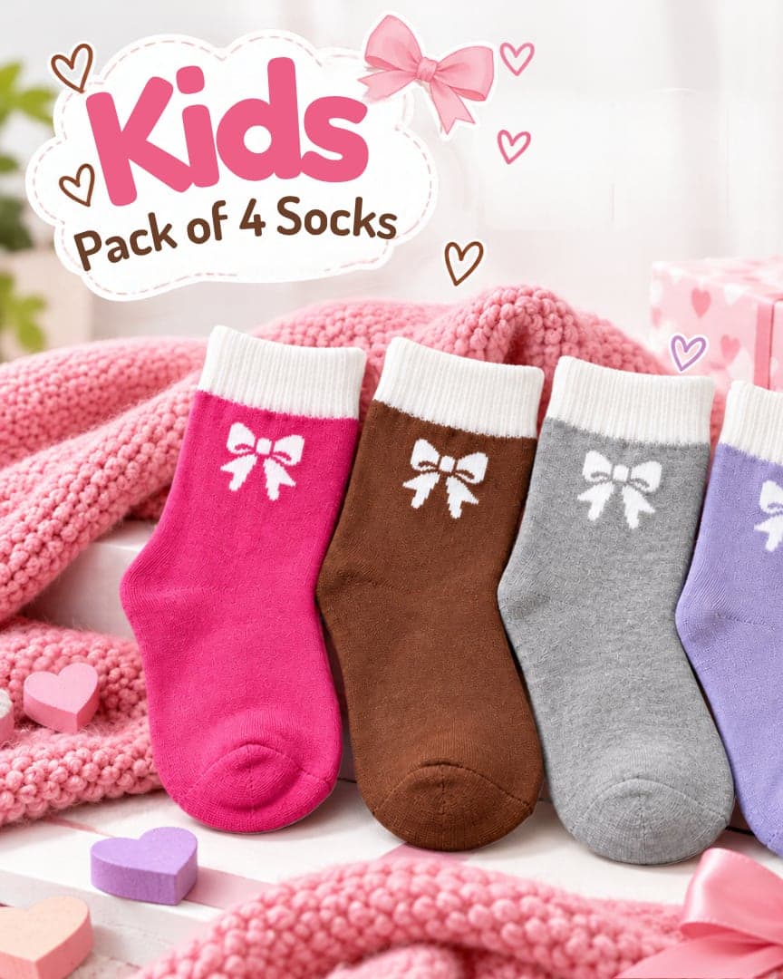 FeetbyFoot Kids Socks for Girls – Cute Bow Design, Soft & Breathable Fabric, 4 Pairs Pack