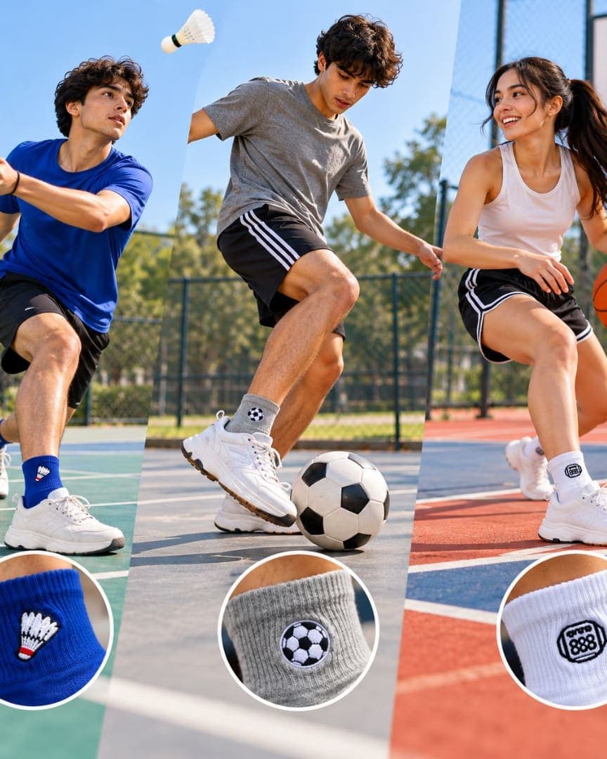 Unisex Cotton Ankle Sports Socks Pack of 3, Embroidered Sports Design Socks for Unisex hover