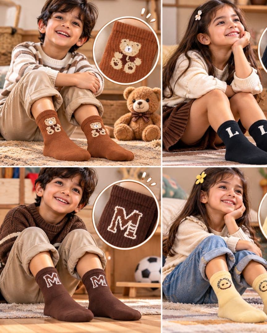 Kids Cotton Crew Socks Pack of 4 Pairs, Unisex Socks for Boys & Girls hover