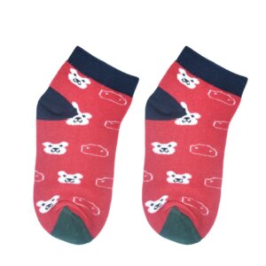 Kids Cute Bear Pattern Ankle Socks – Red | Soft Cotton Comfort