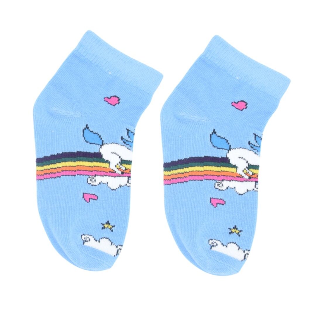 Kids Unicorn Rainbow Ankle Socks – Blue | Magical Cotton Comfort