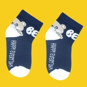 Kids Teddy Bear Ankle Socks – Navy Blue & White | Happy Everyday Design