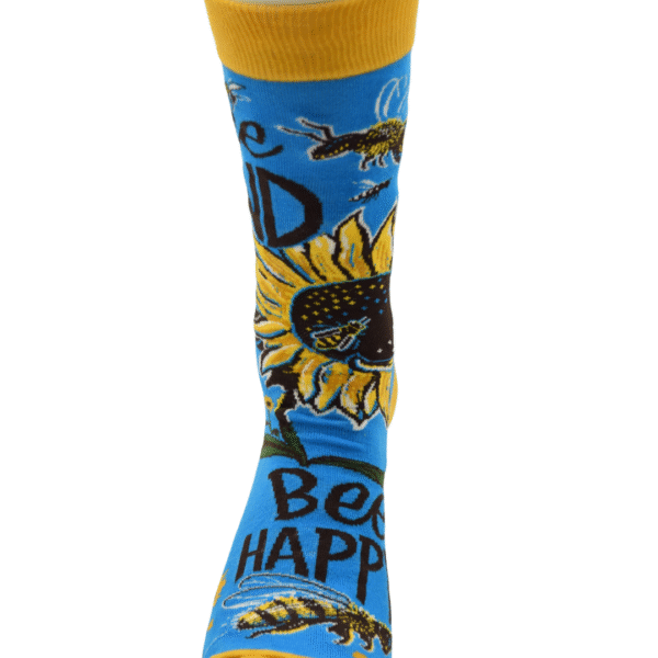 Bee Kind & Happy Socks – Sunflower & Bee Pattern, Colorful Crew Socks - Image 2