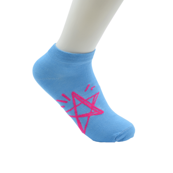 Blue Ankle Socks with Pink Star Design – Soft & Stylish Casual Wear - Image 2