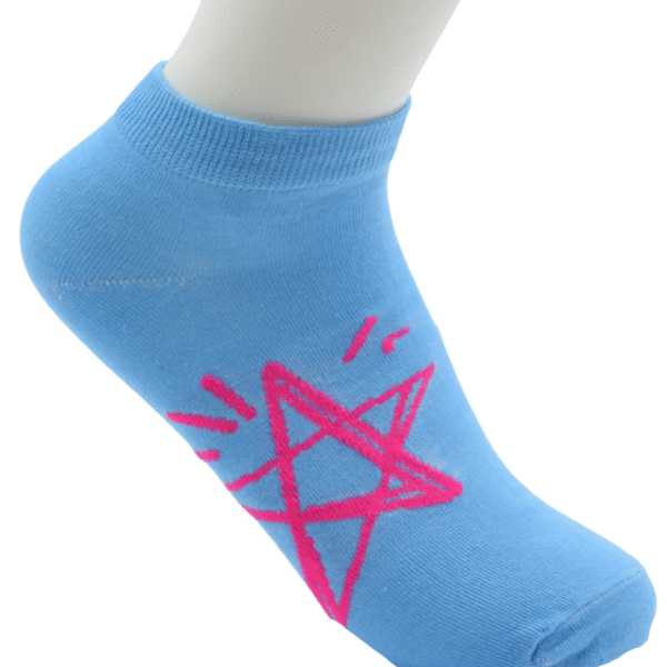 Blue Ankle Socks with Pink Star Design – Soft & Stylish Casual Wear - Image 4