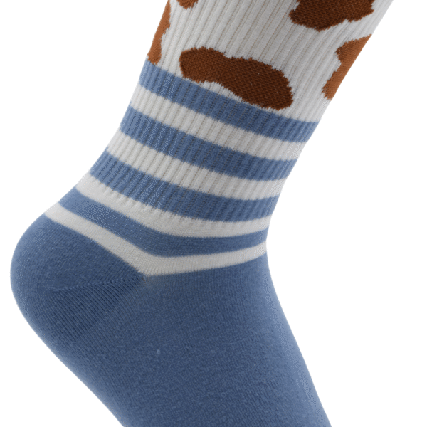 Unisex Crew Socks – Blue with Brown Spots & Striped Pattern - Image 3