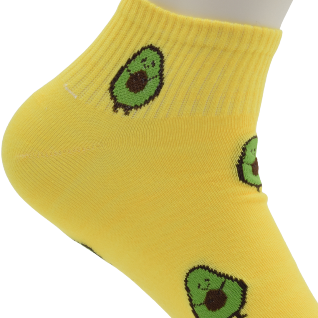 Cute Avocado Ankle Socks – Yellow Fun Fruit Design - Image 4