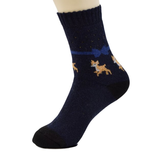 Cozy Winter Reindeer Socks – Navy Blue Crew Length - Image 2