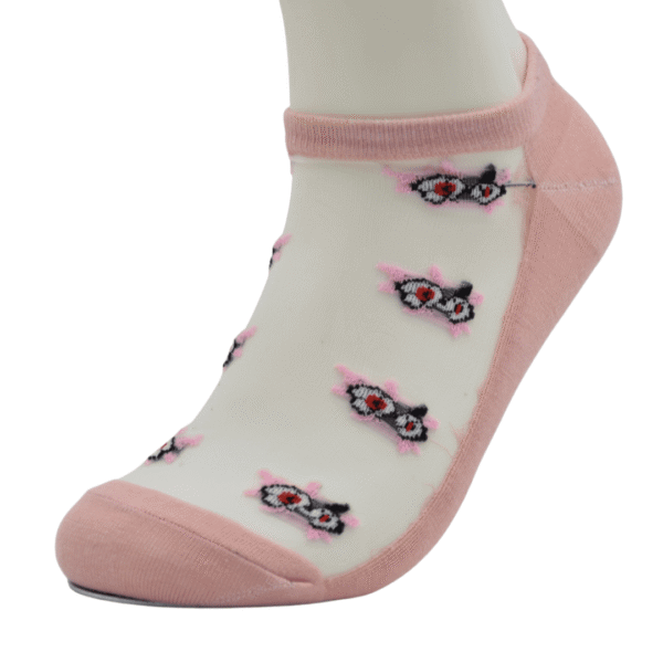 Blush Pink Sheer Ankle Socks with Floral Embroidery - Image 2