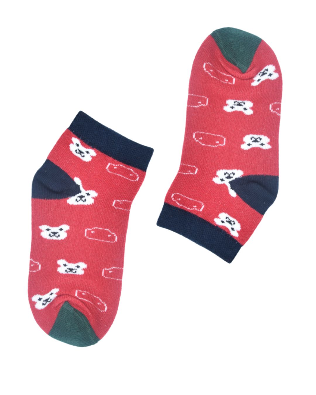 Kids Cute Bear Pattern Ankle Socks – Red | Soft Cotton Comfort - Image 3
