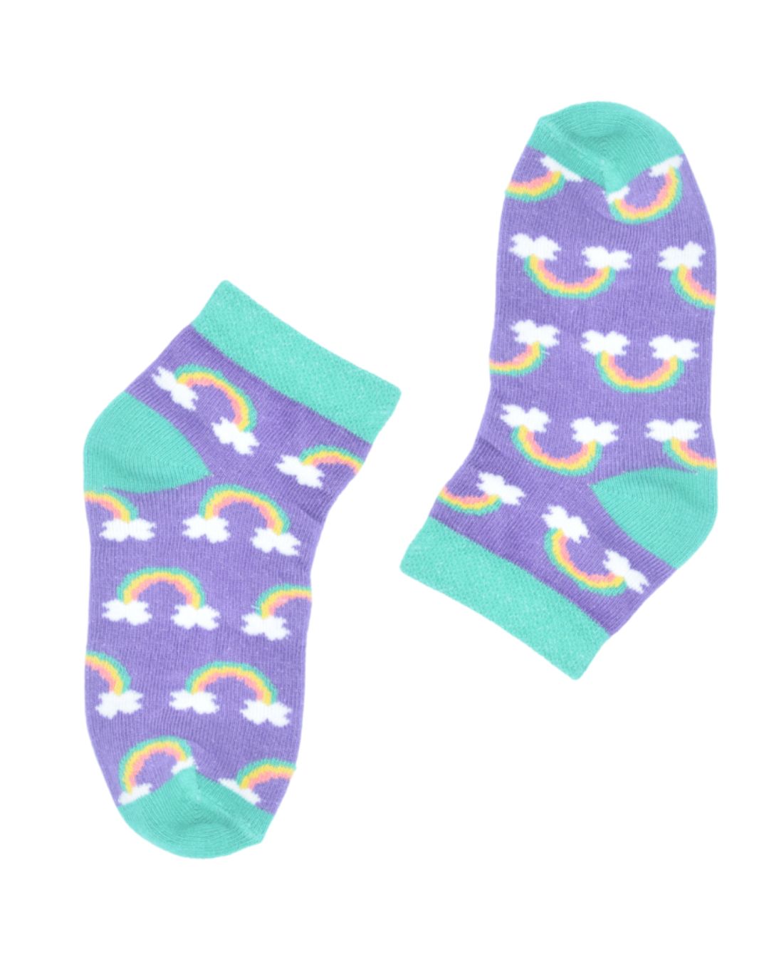 Kids Rainbow Ankle Socks – Purple & Green | Soft Cotton Fun Wear - Image 3