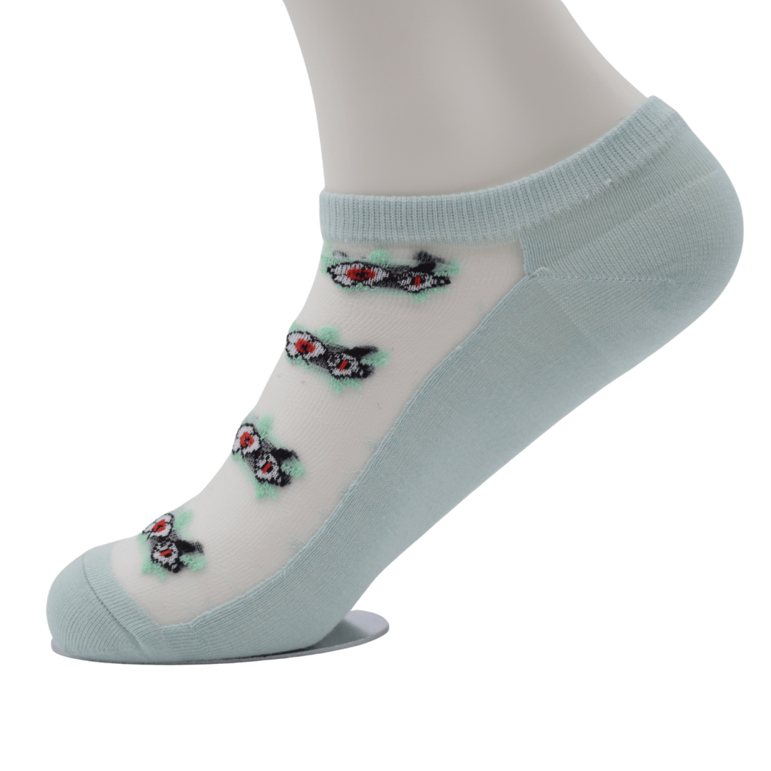 Mint Green Sheer Ankle Socks with Floral Embroidery - Image 4