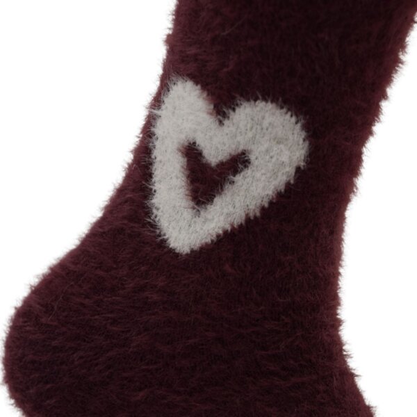 Women’s Fuzzy Winter Socks – Maroon with Heart Design - Image 4