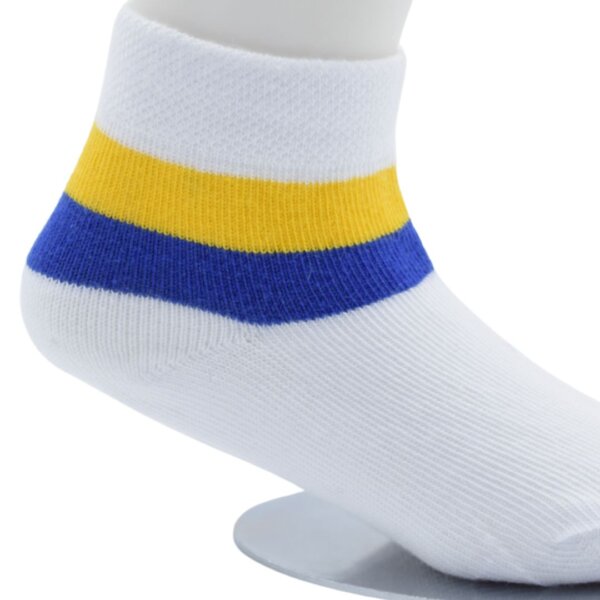 Classic White Ankle Socks with Yellow & Blue Stripes - Image 3