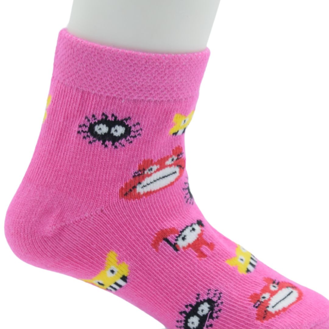 Bright Pink Cartoon Baby Crew Socks – Fun Character Print - Image 3