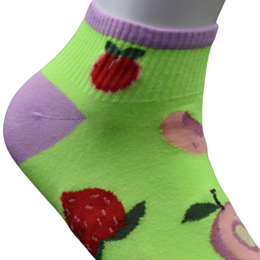 Colorful Fruit Design Ankle Socks – Green & Purple - Image 4
