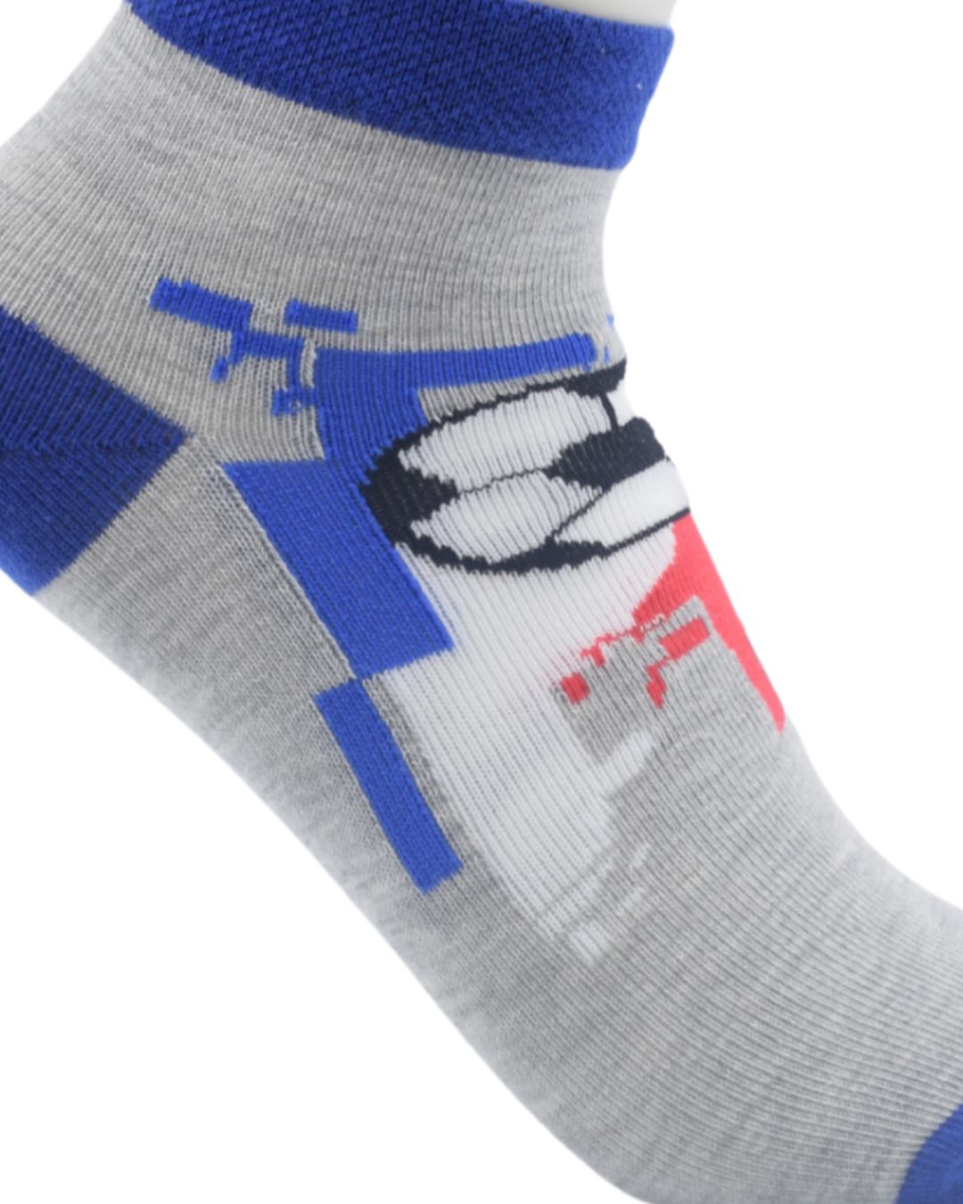 Kids Sports-Themed Ankle Socks – Grey & Blue | Soft Cotton Comfort - Image 3