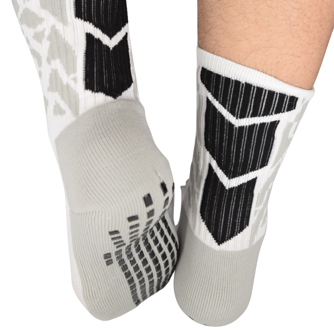 Unisex Anti-Slip Grip Socks – White Sports Crew Socks with Black Traction Pads - Image 4