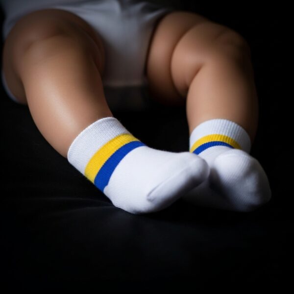 Classic White Ankle Socks with Yellow & Blue Stripes - Image 4