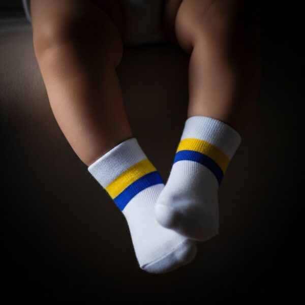 Classic White Ankle Socks with Yellow & Blue Stripes
