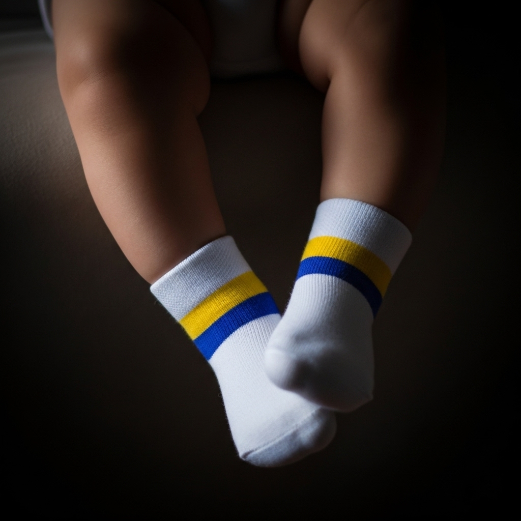 Classic White Ankle Socks with Yellow & Blue Stripes