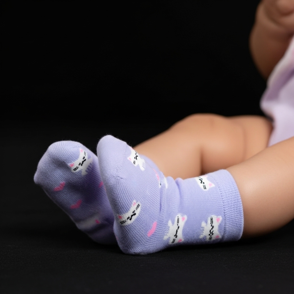 Cute Purple Kitty Ankle Socks for Kids - Image 3