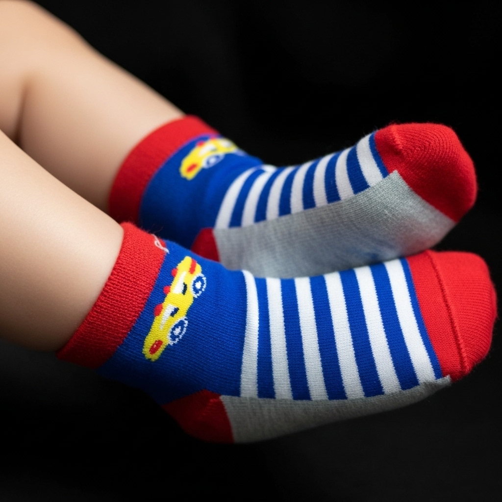 Kids Car Design Ankle Socks – Blue, Red & Grey | Fun Cotton Comfort - Image 3