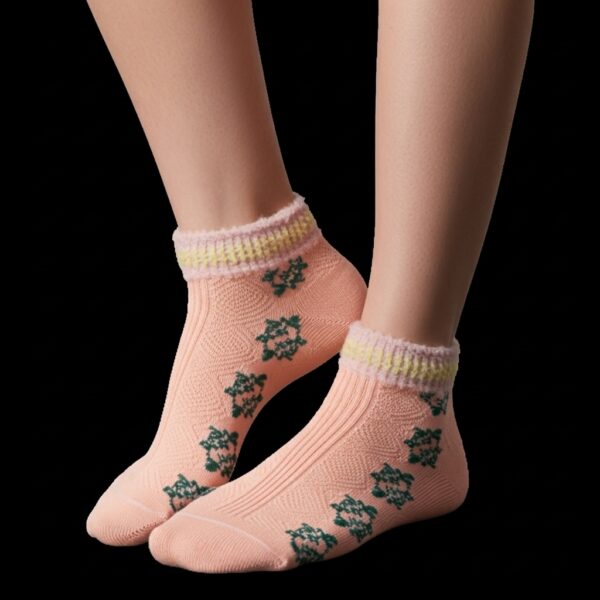 Women’s Cozy Ankle Socks – Peach Floral Design - Image 3