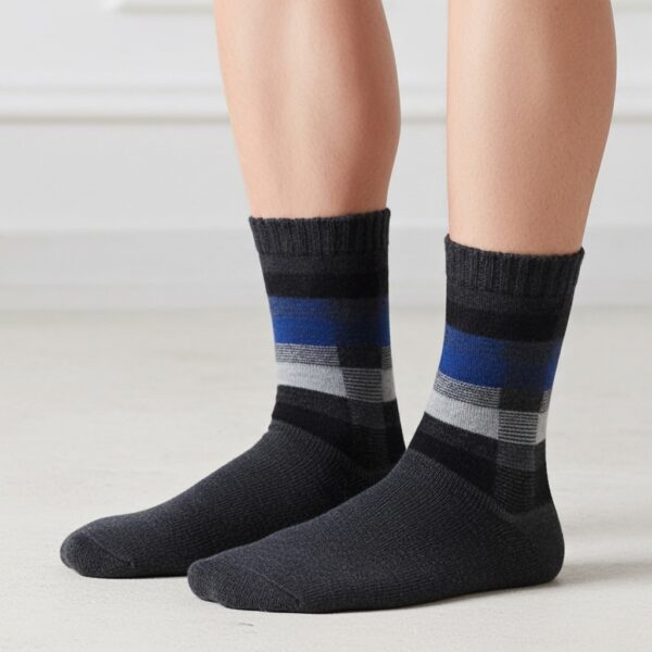 Men’s Winter Woolen Socks – Black & Grey Checkered Pattern - Image 2