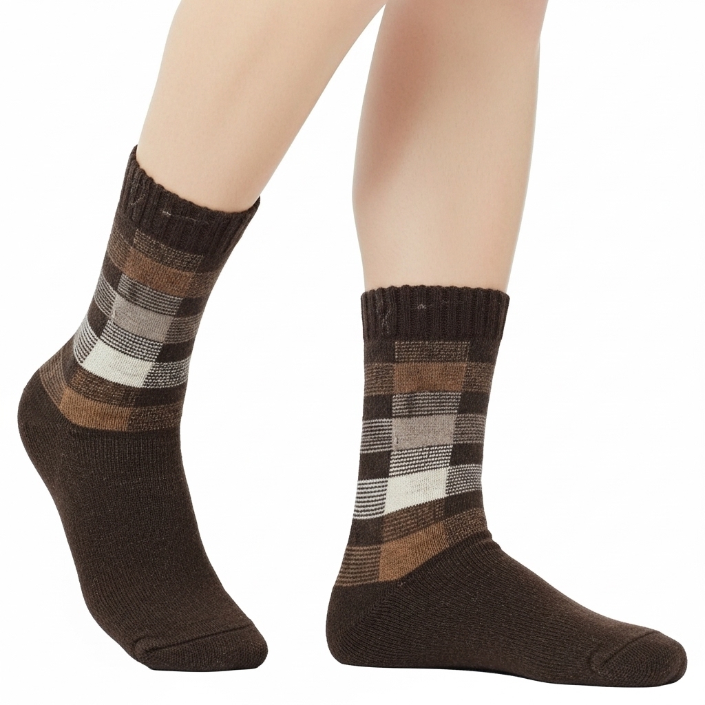 Brown Checkered Crew Socks – Warm & Stylish Everyday Wear - Image 5