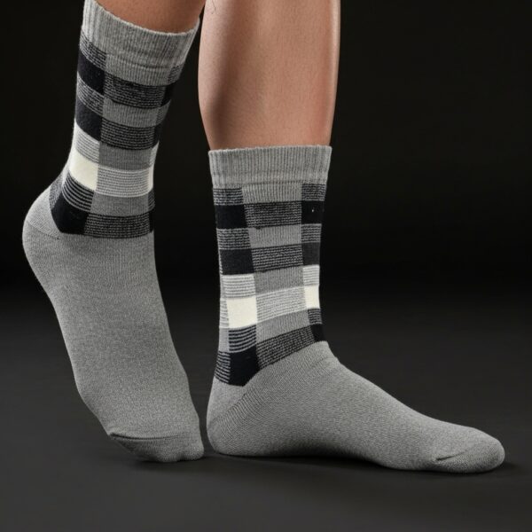 Classic Checkered Crew Socks – Grey & Black - Image 3