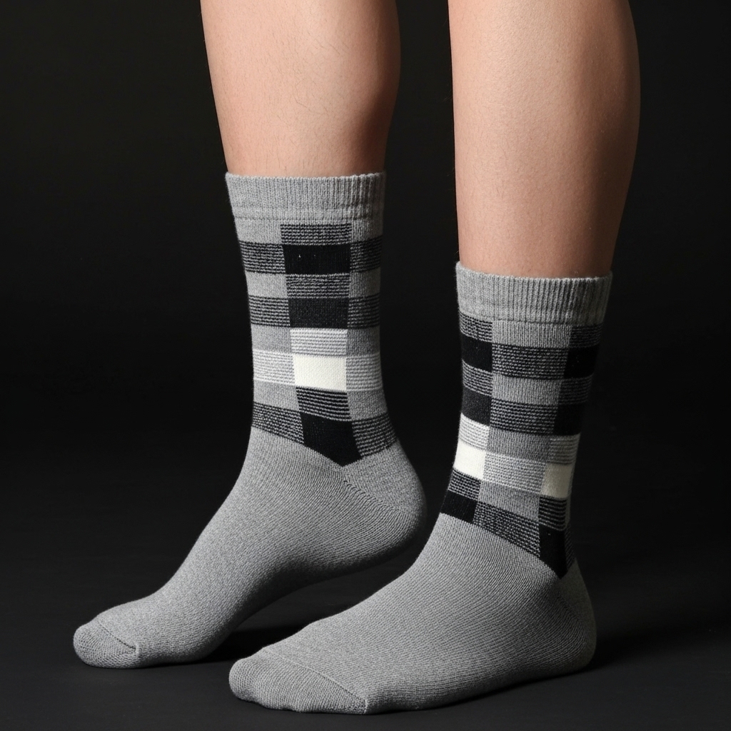 Classic Checkered Crew Socks – Grey & Black
