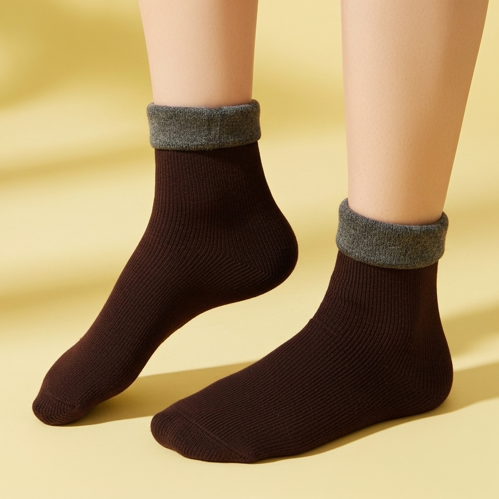 Cozy Brown Ankle Socks with Soft Grey Cuff – Unisex