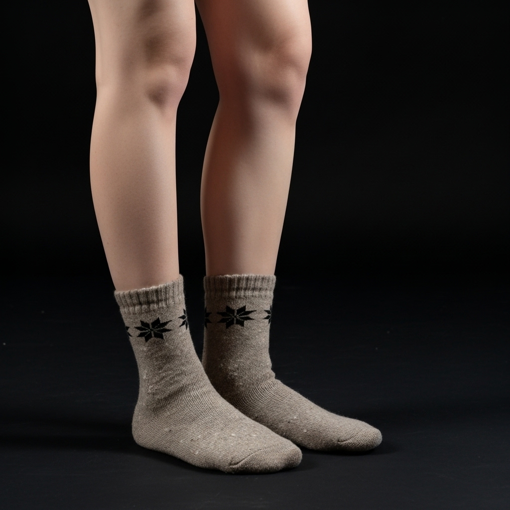 Women’s Woolen Winter Socks – Light Grey with Snowflake Design