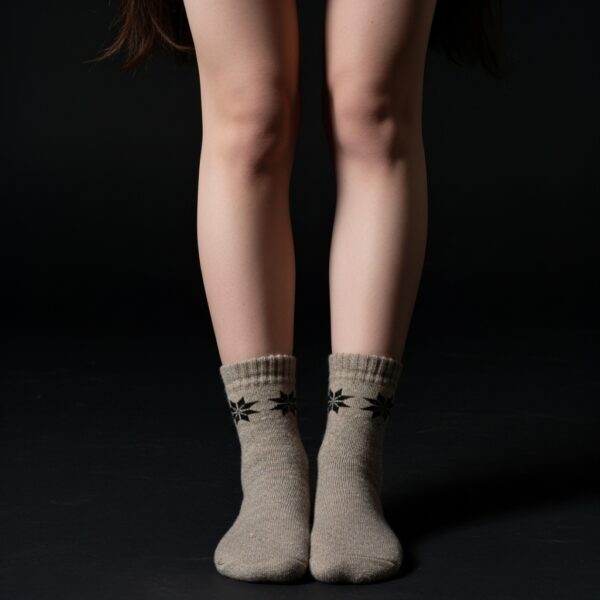 Women’s Woolen Winter Socks – Light Grey with Snowflake Design - Image 3