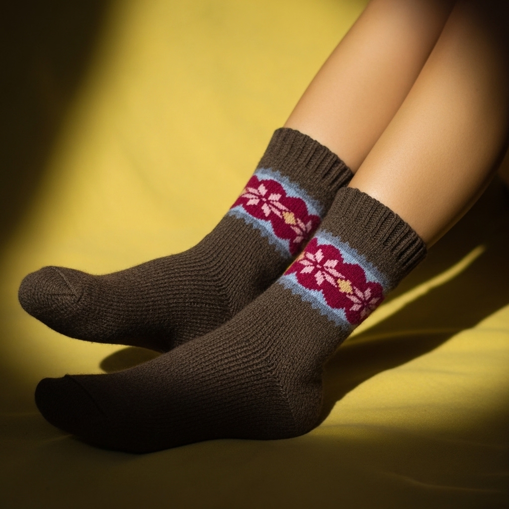 Women’s Woolen Winter Socks – Floral Pattern, Warm & Cozy