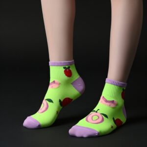 Colorful Fruit Design Ankle Socks – Green & Purple