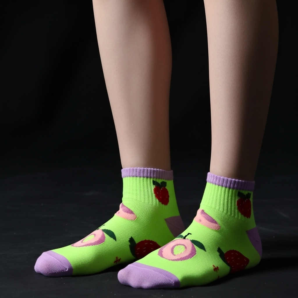 Colorful Fruit Design Ankle Socks – Green & Purple - Image 3
