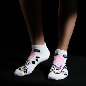 White & Pink Dalmatian Print Ankle Socks – Cute & Comfortable Everyday Wear