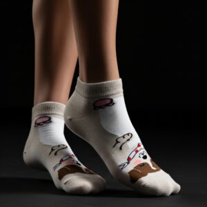 Beige Dog Print Ankle Socks – Fun & Comfy Everyday Wear