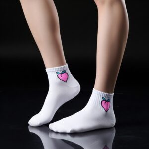 White Ankle Socks with Peach Design – Cute & Comfy Everyday Wear