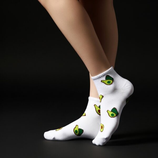 White Ankle Socks with Avocado Pattern – Fun & Comfy Style - Image 3