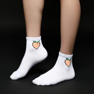 White Ankle Socks with Peach Embroidery – Cute & Trendy Style