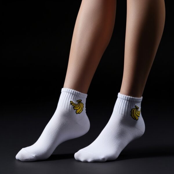 White Ankle Socks with Banana Embroidery – Fun & Casual Style