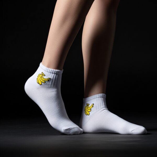 White Ankle Socks with Banana Embroidery – Fun & Casual Style - Image 3
