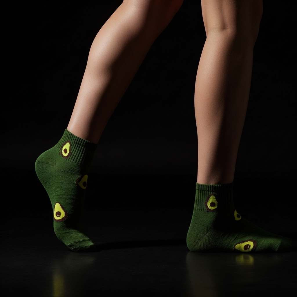 Green Ankle Socks with Fun Avocado Pattern