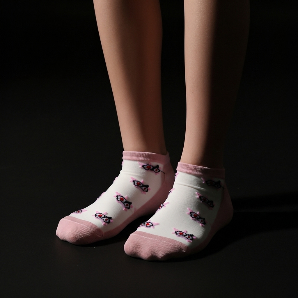 Blush Pink Sheer Ankle Socks with Floral Embroidery