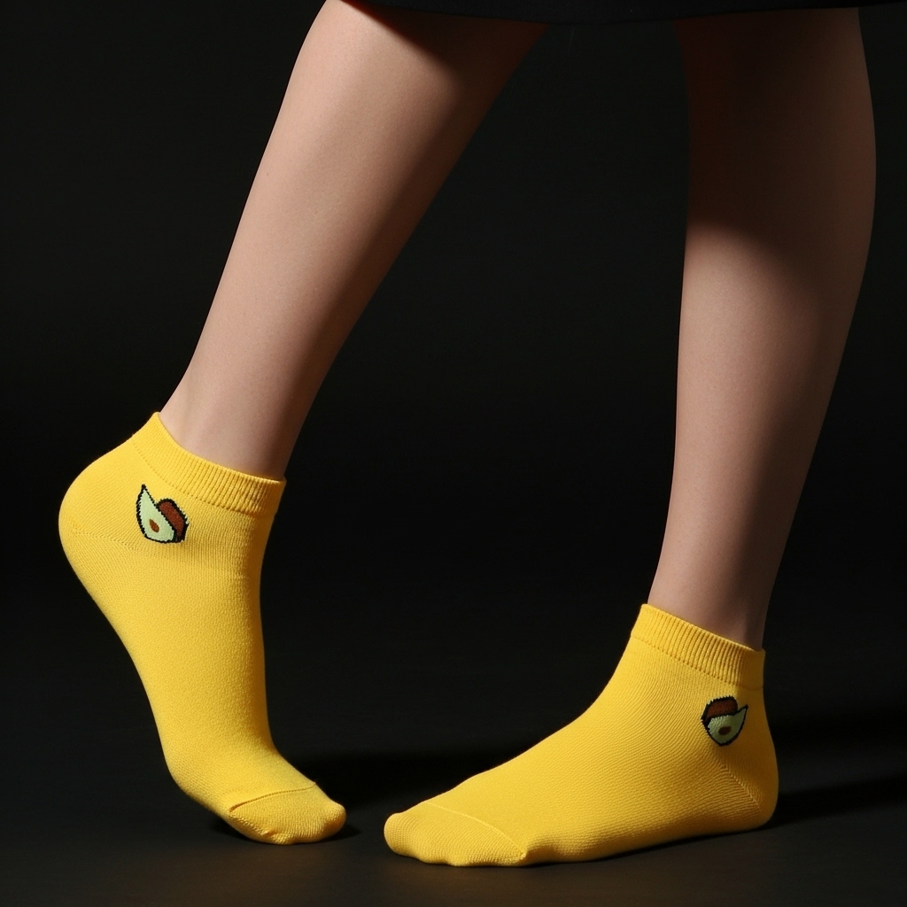 Yellow Ankle Socks with Avocado Design - Image 3