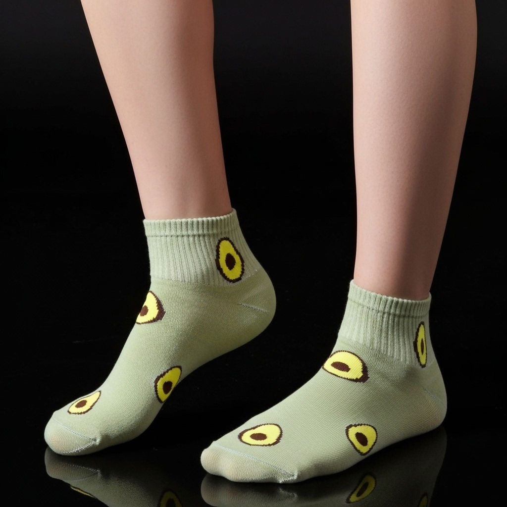 Green Avocado Ankle Socks – Fun & Playful Fruit Design