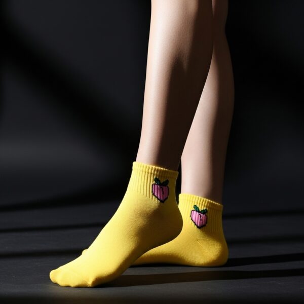 Yellow Peach Ankle Socks – Cute Fruit Design